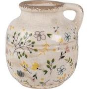 Clayre & Eef Decoratie Kan  Ø 12x14 cm Beige Geel Keramiek Bloemen Sch...