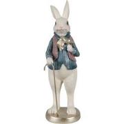 Clayre & Eef Beeld Konijn 32 cm Wit Blauw Polyresin Paasdecoratie