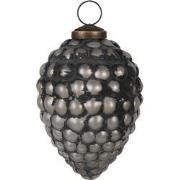 Clayre & Eef Kerstbal Ø 8x11 cm Zwart Grijs Glas Kerstboomversiering