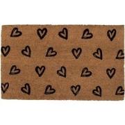 Clayre & Eef Deurmat 75x45 cm Bruin Kokosvezel PVC Hartjes Kokosmat