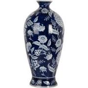 Clayre & Eef Vaas Ø 21x42 cm Blauw Wit Keramiek Bloemen