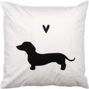 Clayre & Eef Kussenhoes 45x45 cm Wit Zwart Polyester Teckel
