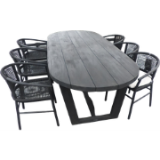 Set van Lauren tafel 270x110x76 cm charcoal en 6 Kevin stoelen lava