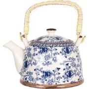 Clayre & Eef Theepot met Filter  800 ml Blauw Porselein Rond Bloemen T...
