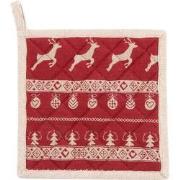 Clayre & Eef Pannenlap  20x20 cm Rood Beige Katoen Vierkant Kerst Afgi...