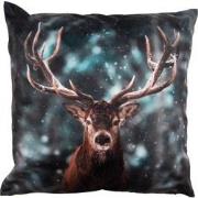 Clayre & Eef Kussenhoes  45x45 cm Groen Bruin Polyester Hert Sierkusse...