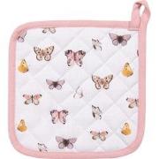Clayre & Eef Pannenlap  20x20 cm Beige Roze Katoen Vlinders Afgiet Pan...
