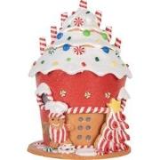 Clayre & Eef Gingerbread house met LED 23x23x32 cm Rood Wit Kunststof