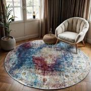 Tapijtenloods Picasso Heriz Vintage Rond Vloerkleed Multi / Blauw Laag...