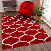 Hoogpolig Rood Vloerkleed – Scandinavisch Shaggy Tapijt – Fluffy & Lux...