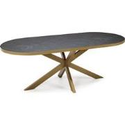 Stalux Plat ovale eettafel 'Noud' 240 x 100, kleur goud / zwart marmer