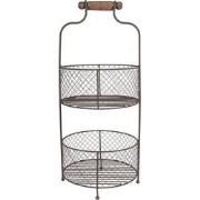 Clayre & Eef Mandenrek  Ø 25x59 cm Bruin Ijzer Rond Fruitschaal Etagèr...