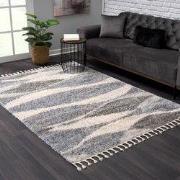 Versay Hoogpolig Vloerkleed - Golvend Design - Grijs/Beige - Franjes- ...