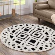 Luxus Shaggy Plus Hoogpolig Vloerkleed - Hoog Laag Design - Creme/Zwar...