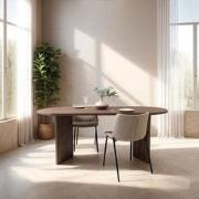 Ovale Eettafel Nina 200 x 90cm, kleur bruin notenhout