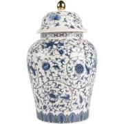 Clayre & Eef Vaas met Deksel Ø 12x21 cm Wit Blauw Keramiek