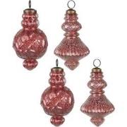 Clayre & Eef Kerstbal Set van 4  Ø 8x15 cm Rood Glas Kerstboomversieri...