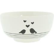 Clayre & Eef Soepkom  500 ml Wit Zwart Porselein Harten Vogels Serveer...