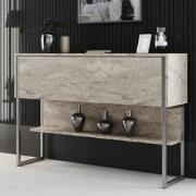 Modern Dressoir Travertijn Luxe 120x80x30 - Zilver Frame - Eén Vak
