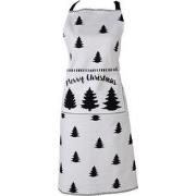 Clayre & Eef Keukenschort  70x85 cm Wit Zwart Katoen Kerstboom Merry C...