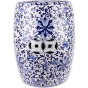 Fine Asianliving Keramische Kruk Blauw Wit Lotus Handgeschilderd