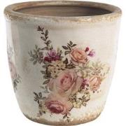 Clayre & Eef Bloempot  Ø 16x15 cm Roze Beige Keramiek Rond Bloemen Blo...