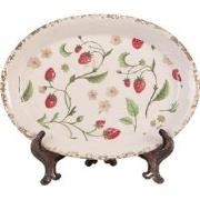 Clayre & Eef Onderbord  25x18x3 cm Beige Keramiek Ovaal Aardbeien