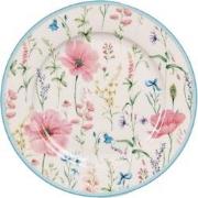 Clayre & Eef Ontbijtbord  Ø 19 cm Wit Roze Porselein Bloemen Bord