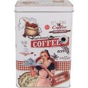 Clayre & Eef Bewaarblik  8x12x19 cm Wit Rood Aluminium COFFEE Voorraad...