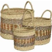 Mica Decorations Mand Elba - 30x30x23 cm - Zeegras - Blauw - Set van 3
