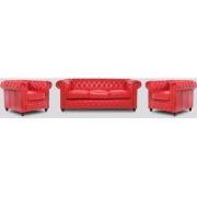 Chesterfield Bank Original Leer | 1 + 1 + 3 zits | Rood | 12 jaar gara...