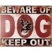 Clayre & Eef Tekstbord  25x20 cm Rood Beige Ijzer Hond Beware of dog K...
