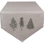 Clayre & Eef Tafelloper  50x160 cm Beige Groen Katoen Rechthoek Dennen...