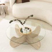 Salontafel Rond Glas 75 cm Travertijn - Hima