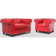 Chesterfield Bank Original Leer | 1 + 2 zits | Rood | 12 jaar garantie