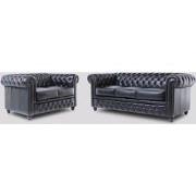 Chesterfield Bank Original Leer | 2 + 3 zits | Zwart | 12 jaar garanti...