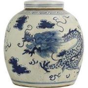 Fine Asianliving Chinese Gemberpot Blauw Draak Handgeschilderd