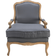 Fauteuil van massief eikenhout en stof L74 cm - LOUIS XV