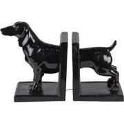 Clayre & Eef Boekensteunen Set van 2 Hond 25x9x15 cm Zwart Kunststof B...