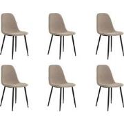 QUVIO Eetkamerstoel Lilly - Polyester - Staal - Lichtbruin - Set van 6