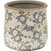 Clayre & Eef Bloempot  Ø 14x14 cm Grijs Beige Keramiek Bloemen Bloempo...