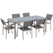 Beliani GROSSETO - Tuintafelset-Grijs-Veiligheidsglas, RVS