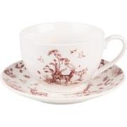 Clayre & Eef Kop en schotel  200 ml Beige Rood Porselein Rendieren en ...