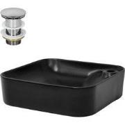 Wastafel incl. zilveren kabelwaste zonder overloop 43x43x12 cm zwart k...