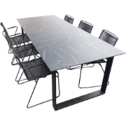 Set van Teeburu tafel 240x120x76 cm slate en 6 Jason stoelen lava