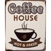 Clayre & Eef Tekstbord  20x25 cm Beige Bruin Ijzer Coffee house Wandbo...