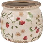 Clayre & Eef Bloempot  Ø 16x13 cm Beige Rood Keramiek Aardbeien Bloemp...
