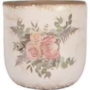 Clayre & Eef Bloempot Ø 20x19 cm Beige Keramiek Bloemen