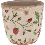 Clayre & Eef Bloempot  Ø 11x10 cm Beige Rood Keramiek Aardbeien Bloemp...