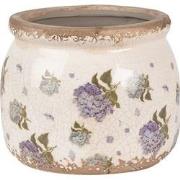 Clayre & Eef Bloempot  Ø 12x10 cm Beige Blauw Keramiek Bloemen Bloempo...